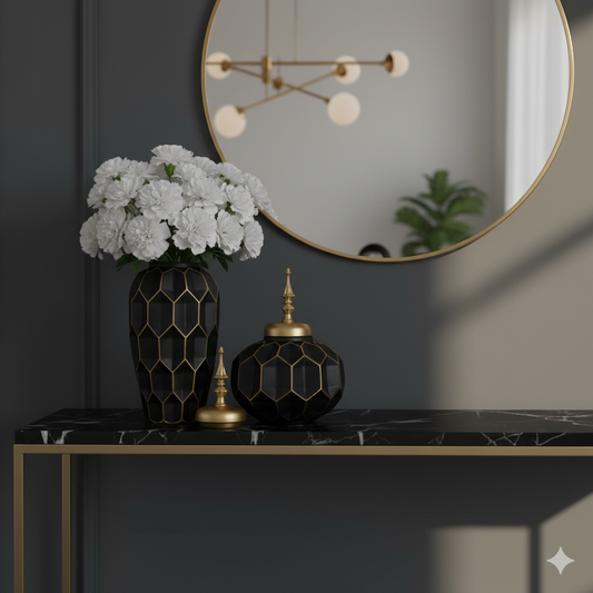 Black Hexagon Vases