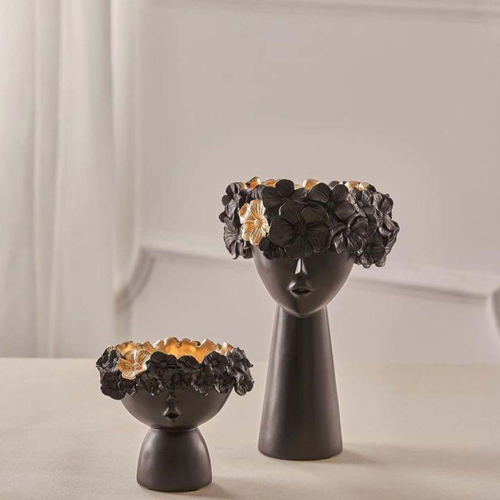 Black and Gold Flower Crown Vessel