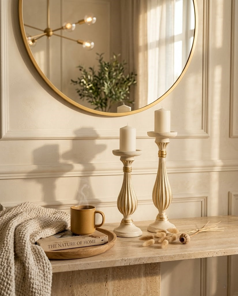 White & Gold Fluted Candlesticks