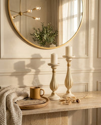 White & Gold Fluted Candlesticks