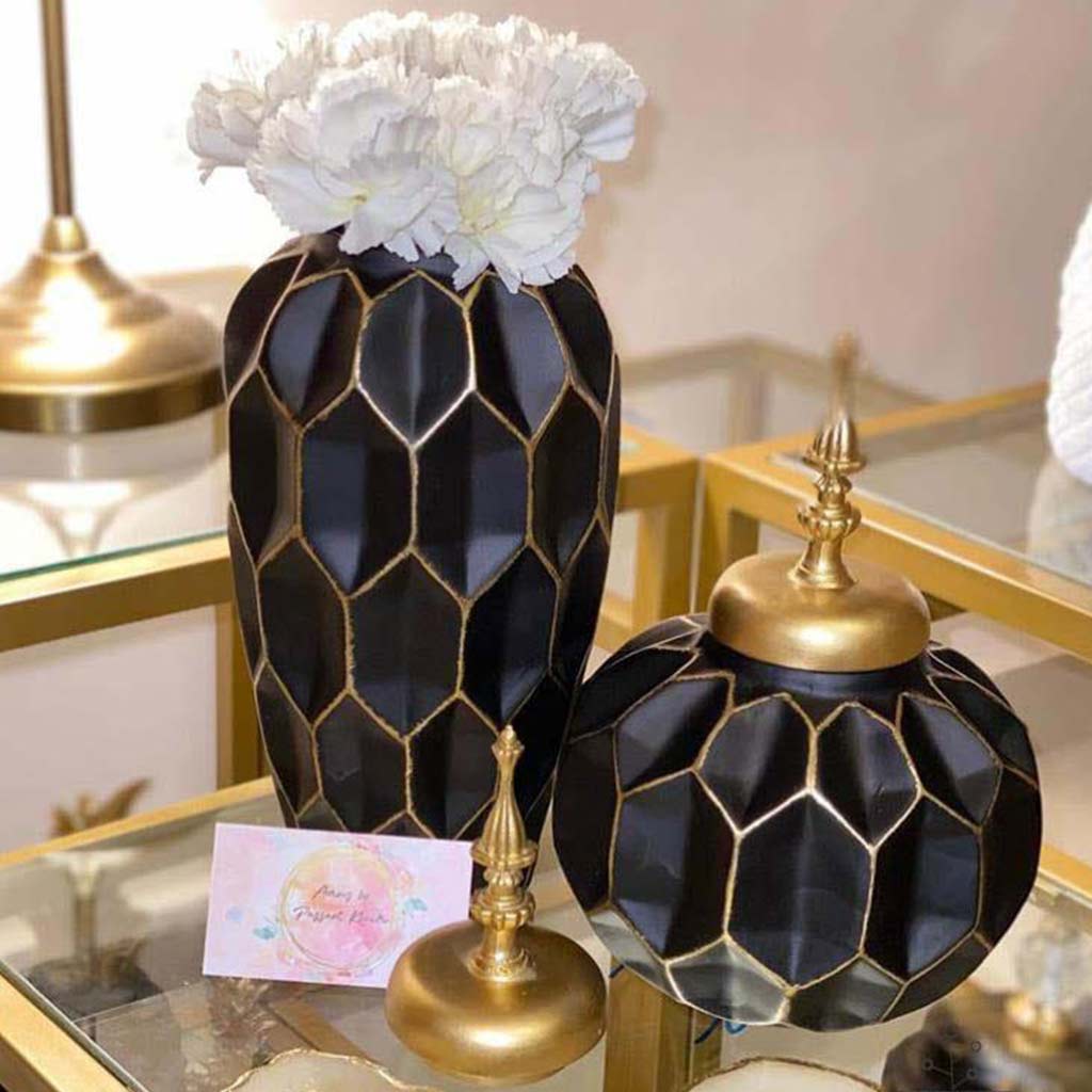 Black Hexagon Vases