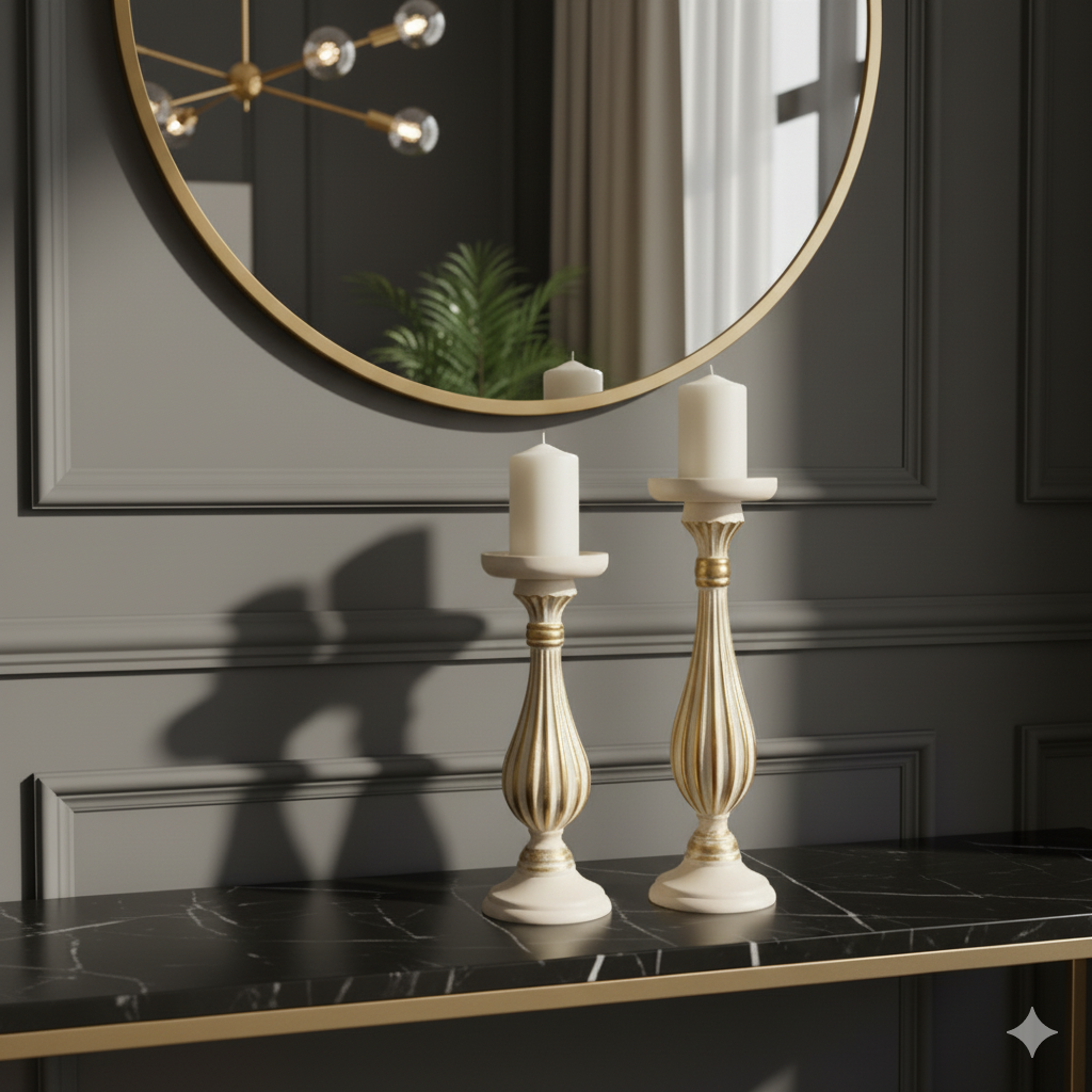White & Gold Fluted Candlesticks