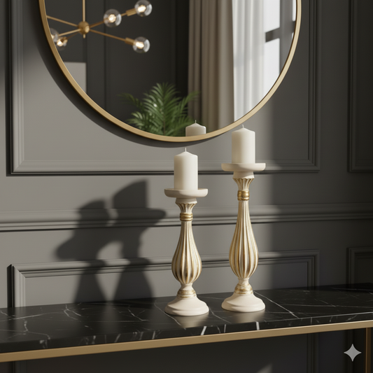 White & Gold Fluted Candlesticks